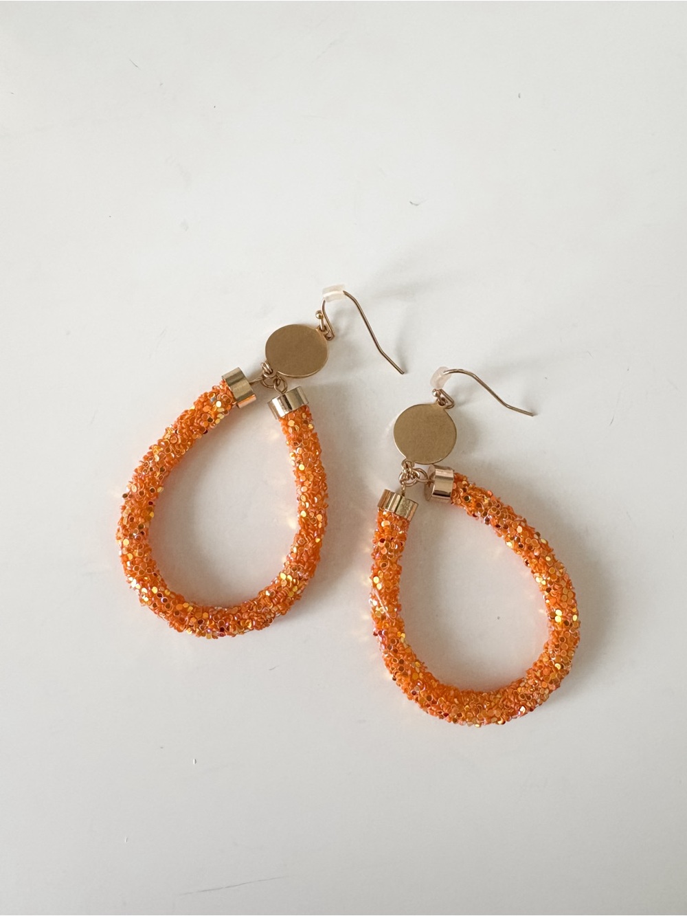 Orange Glitter Hoop Earrings